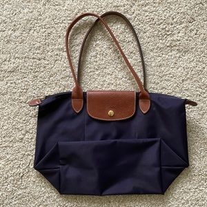 Longchamp Le Pilage small purple tote with shoulder strap